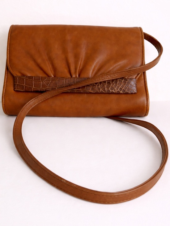 Handbags - Gucci Vintage Cognac Leather Croc Trim Shoulder Bag Clutch